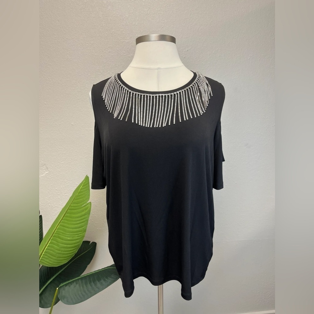 Michael Kors Silver Tassel Cold Shoulder Top - New - Size 3X